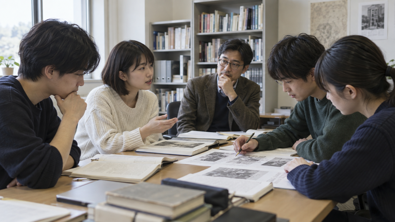 資料を読みながら問いを交わす少人数ゼミのイメージ